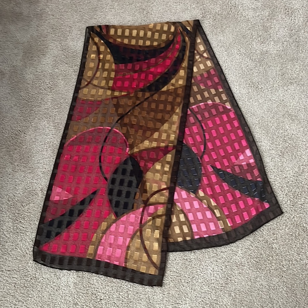 Beautiful Scarf in red, pink, black, gold, brown to go with many outfits 56x13